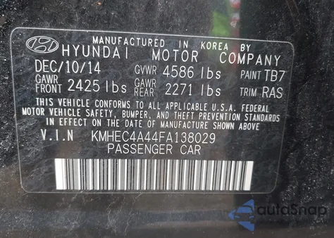 2015 Hyundai Sonata Hybrid z USA, uszkodzony, nr VIN KMHEC4A44FA138029